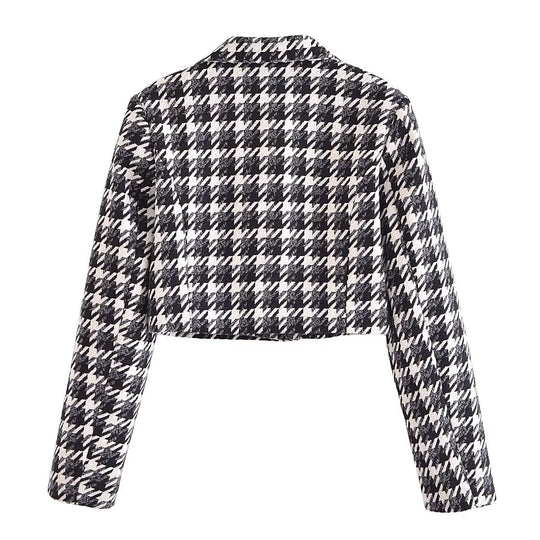 Autumn Classic Plaid Coat Niche Design Contrast Color Top Slim Short Button Cardigan Women