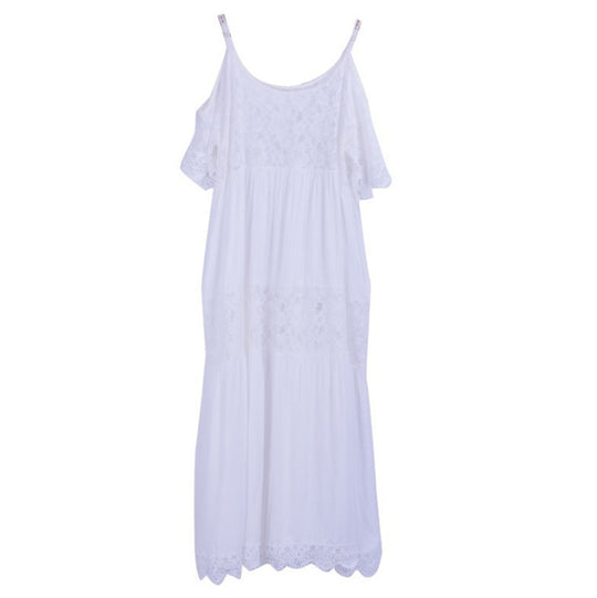 Rayon Stitching Lace Embroidery Beach Cover up Sexy Sling Dress Seaside Bikini Cover