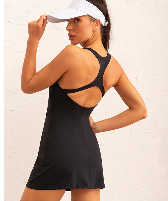 Yoga Wear Women Backless Dress High Elastic Slim Fit With Chest Pad Anti Exposure Sports Running Tennis Skirt