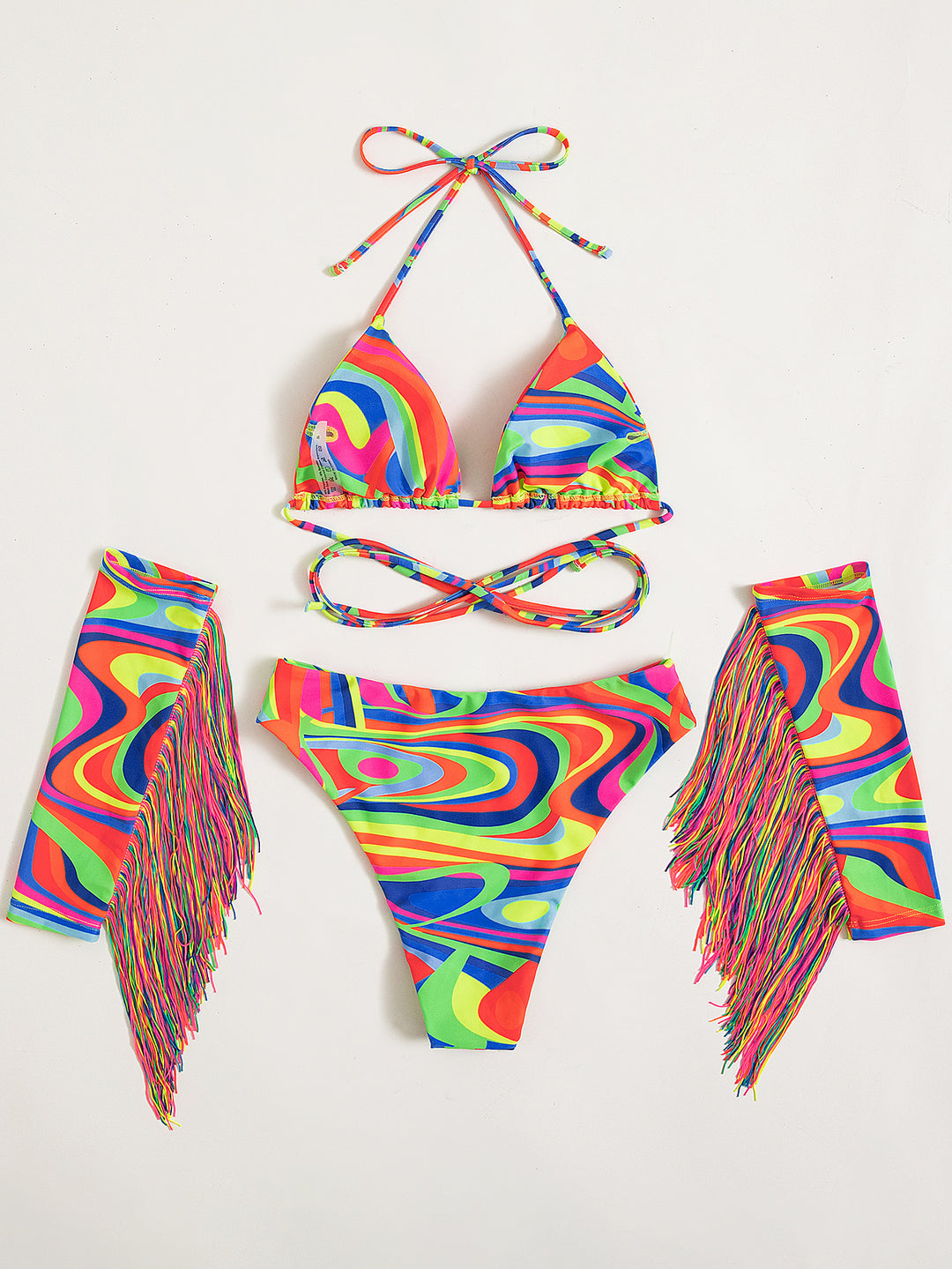 Bikini Sexy Tassel Candy Color Bikini Swimsuit Swimwear