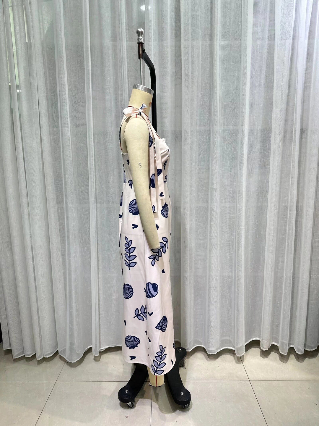 Summer Imitation Cotton Linen Beach Holiday Large Swing Dress Hand Painted Printed Sexy Backless Spaghetti Straps Long Dress