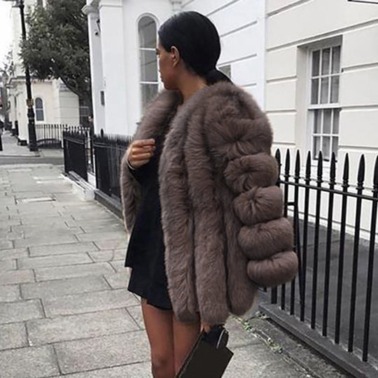 Faux Fur Women Coat Faux Fur Mid Length Stitching Artificial Fur