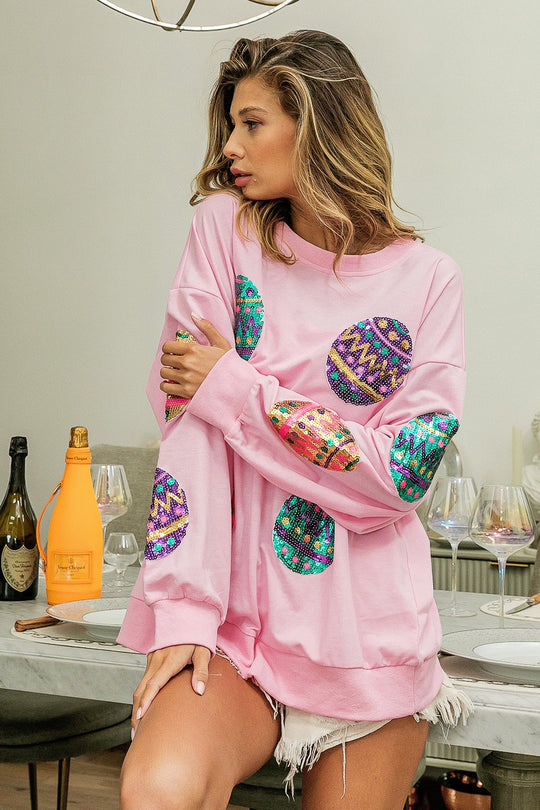 Spring Easter Egg Sequined Sweater Pullover Long Sleeve Top Women Outerwear