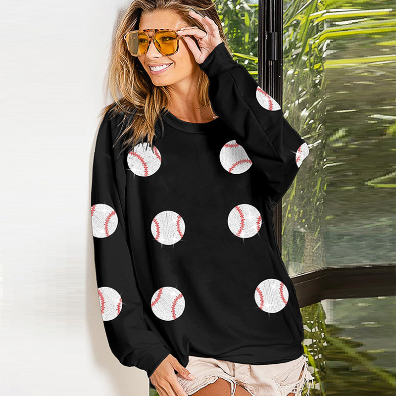 Spring Popular Baseball Sequined Sweater Lazy Long Sleeve Tops Outerwear Women