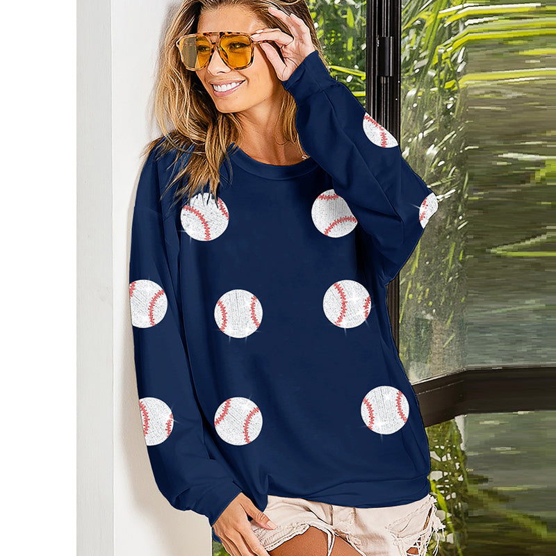 Spring Popular Baseball Sequined Sweater Lazy Long Sleeve Tops Outerwear Women