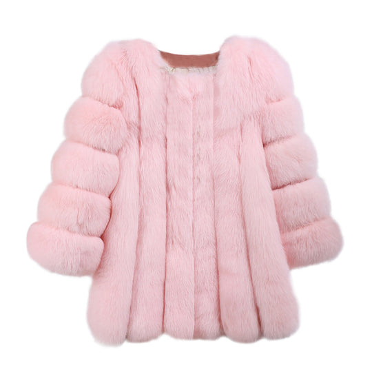 Faux Fur Women Coat Faux Fur Mid Length Stitching Artificial Fur