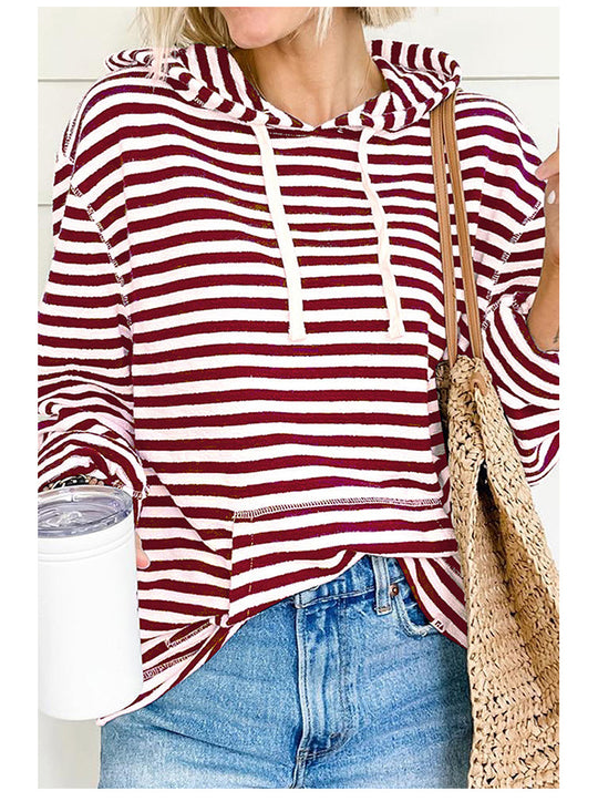 Striped Hooded Sweater Women Autumn Casual Loose Long Sleeve Top Women