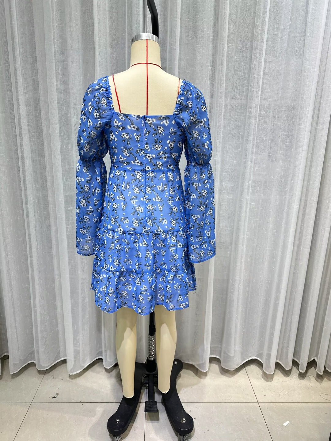 Summer Women Clothing Palace Square Collar Waist Trimming Printing Dress