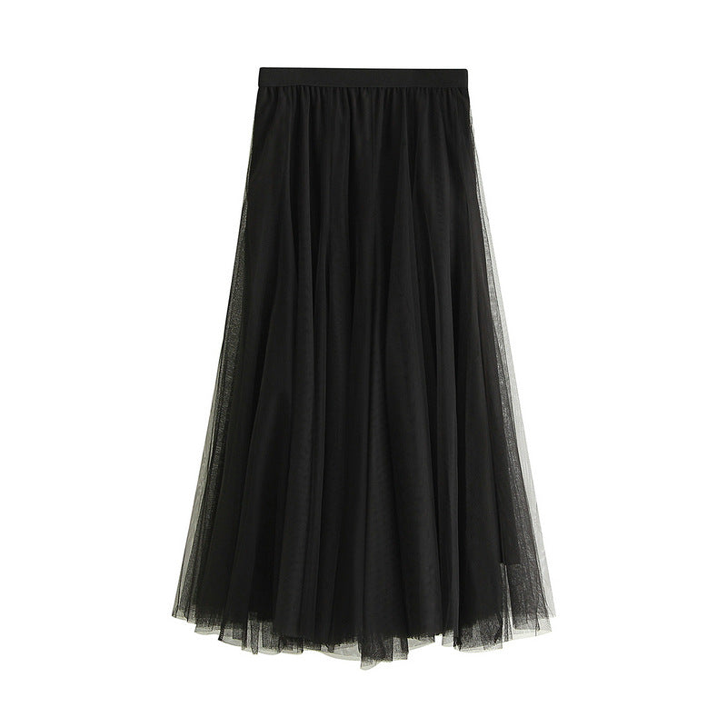 Long Gauzy Skirt Skirt Women Autumn Winter High Waist Mid Length Tulle Skirt Pleated Skirt A Line Skirt Fairy Skirt