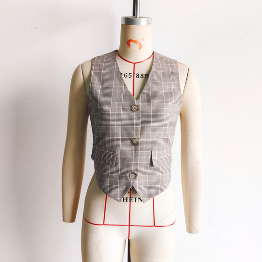 Autumn Winter French Plaid Waist Tight Vest