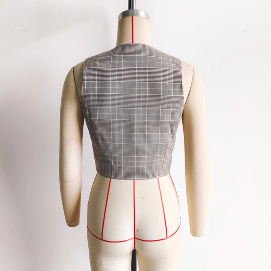 Autumn Winter French Plaid Waist Tight Vest