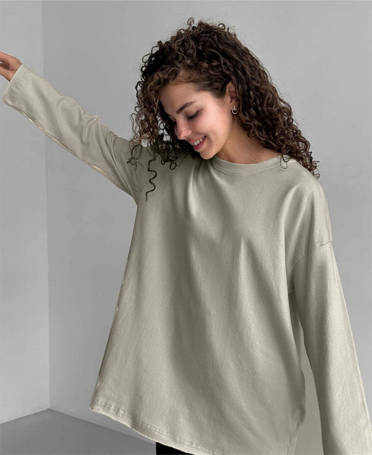 Spring Autumn Cotton Long Sleeved T Shirt Women Hand Worn Loose Top