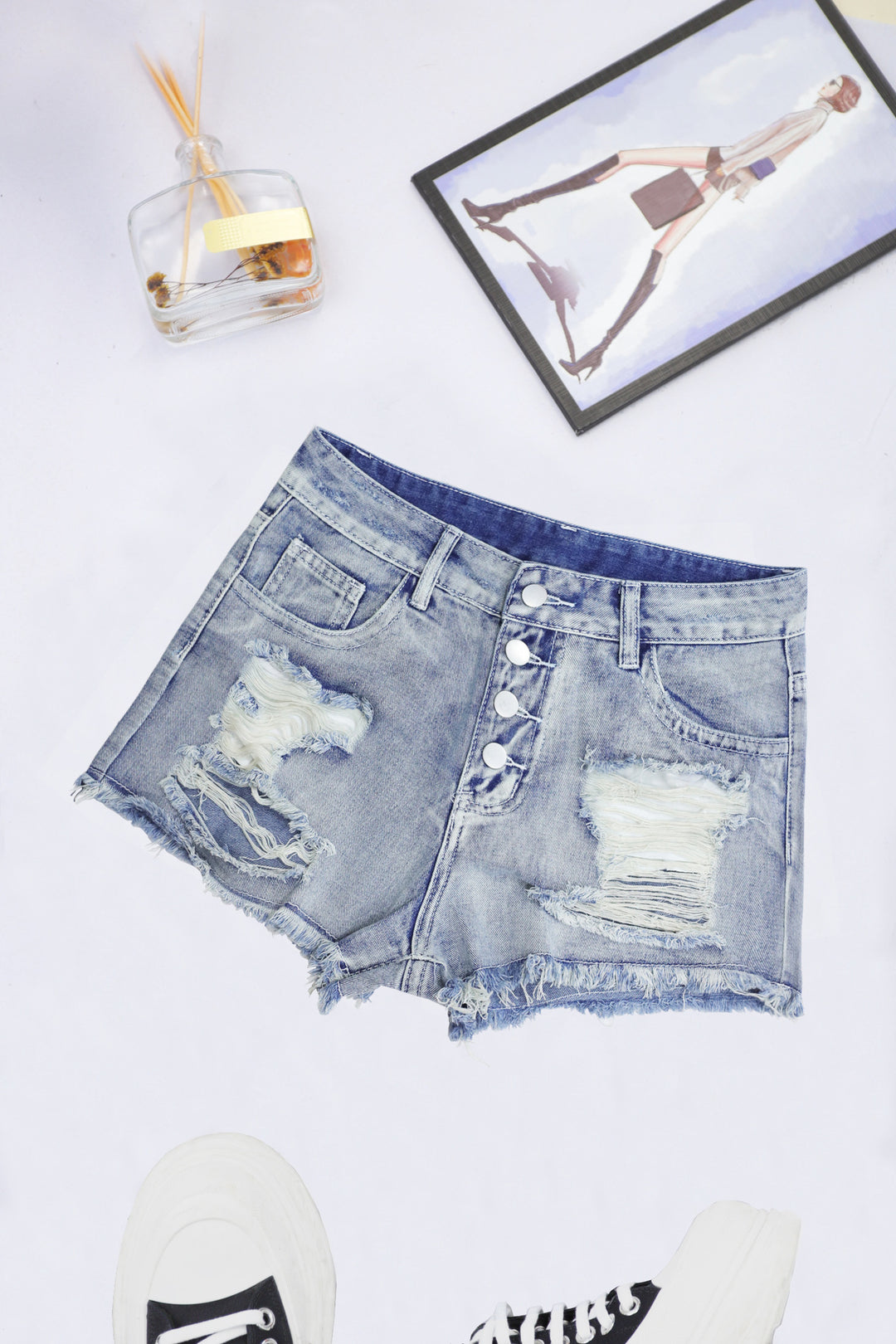 Women Denim With Hole Cut Long Breasted Denim Shorts Sexy All Matching