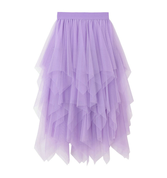Autumn Clothing High Waist Super Fairy Slimming Bud Irregular Asymmetric Mesh Skirt Women