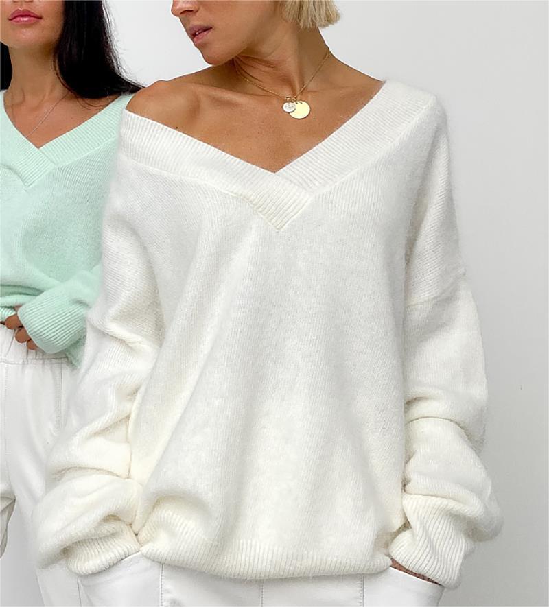 Autumn Winter Super Soft V Neck Mink Like Clothing Women Idle Loose Knitted Sweater Women