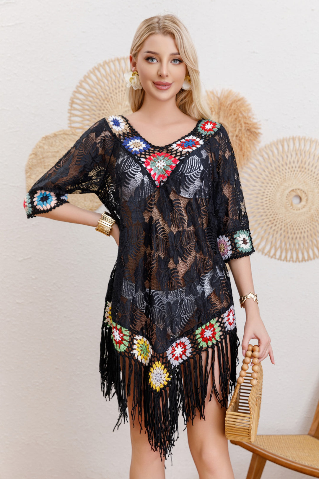 Sexy Hollow Out Cutout Out Lace Hand Crocheting Crochet Holiday Beach Cover Up Tassel Beach Dress