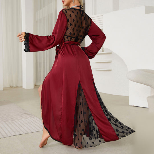 Home Sexy Sexy Love Mesh Pajamas Morning Gown Ice Silk Long Robe Outerwear Gown Women Home Wear