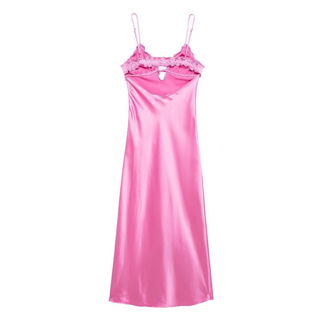 Women Clothing French Laminated Decoration Silk Satin Texture Dress