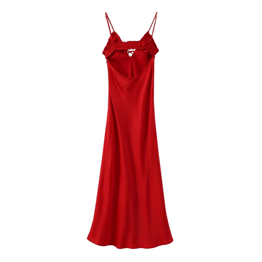 Women Clothing French Laminated Decoration Silk Satin Texture Dress