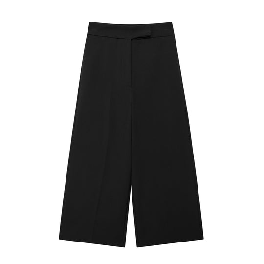 Summer Women Fashionable Temperamental All Match High Waist Wide Leg Pants Cropped Width Cuffless Pants