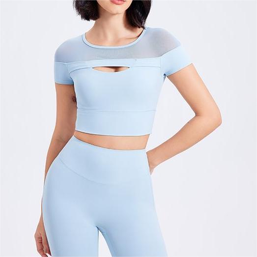 Drop Shoulder Spun Yarn Fixed Coaster Fitness Short Sleeve Bra Casual Running Pilates Yoga Clothes Sports T shirt Top