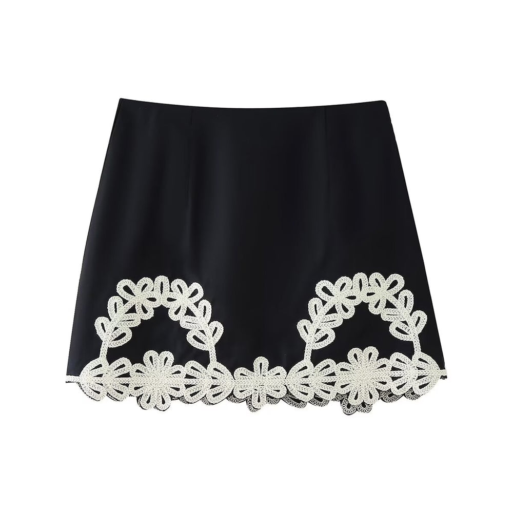 Women Embroidered Elegant Solid Summer Skirt