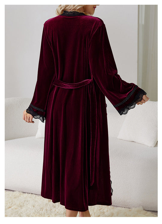 Sexy Slit Sexy Backless Velvet Sweet Nightdress Simple Outerwear Gown Loungewear Suit