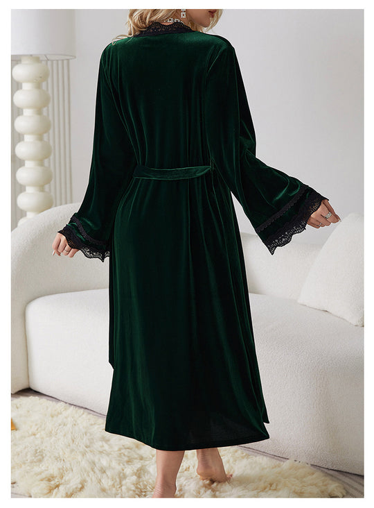 Sexy Slit Sexy Backless Velvet Sweet Nightdress Simple Outerwear Gown Loungewear Suit