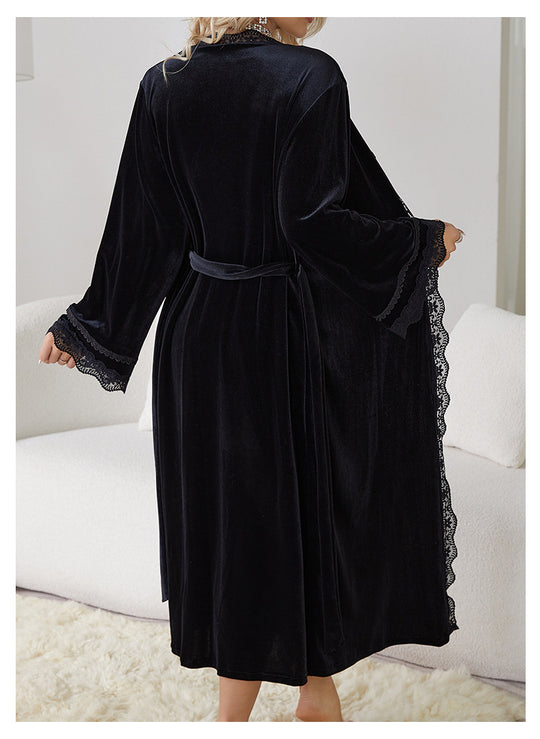 Sexy Slit Sexy Backless Velvet Sweet Nightdress Simple Outerwear Gown Loungewear Suit