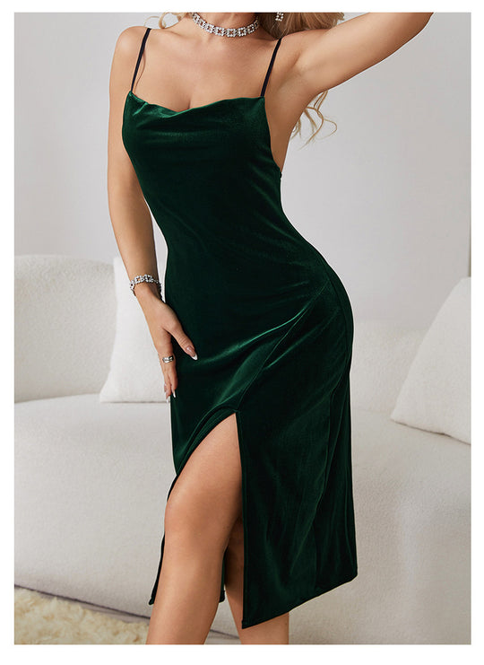 Sexy Slit Sexy Backless Velvet Sweet Nightdress Simple Outerwear Gown Loungewear Suit