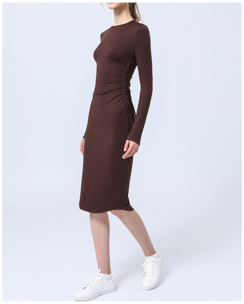 Autumn Winter Yoga Long Sleeve Dress Waist Slimming Sports Casual Back Slit Half Length Dress Women