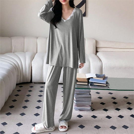 Simple Casual Homewear Autumn Winter Loose Comfortable Long Sleeve Pajamas Two Piece Set