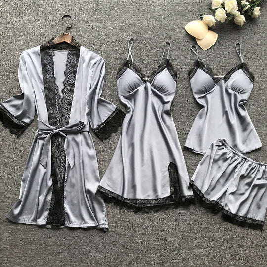 Midnight Charm Sexy Pajamas Summer Sexy Pajamas Four Piece Korean Strap Women Chest Pad