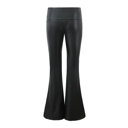 Girl Black Faux Leather Pants Women Sexy Low Waist Bootleg Pants Retro Slim Slimming Casual Pants Trousers