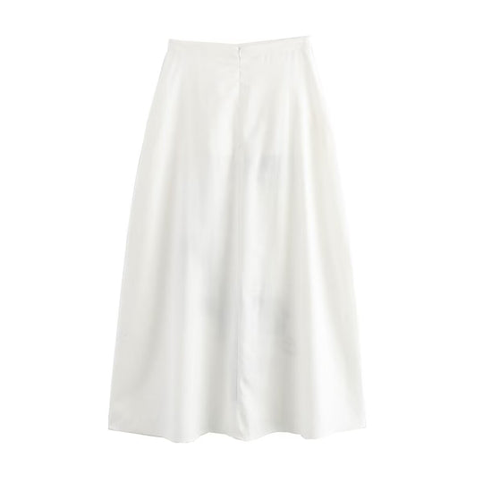 Women Summer Simple Linen Blended Contrast Color Embroidered Skirt