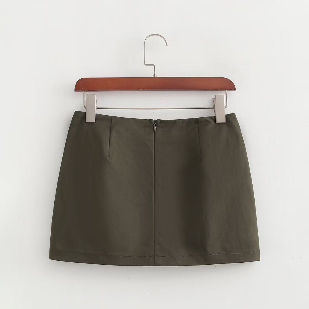 Retro Workwear Skirt Summer High Waist Pocket Skirt Women