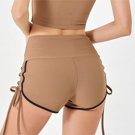 Summer Thin Drawstring Contrast Color Sports Shorts Women Stretchy Slim Fit Hip Lifting Running Quick Drying Fitness Yoga Shorts