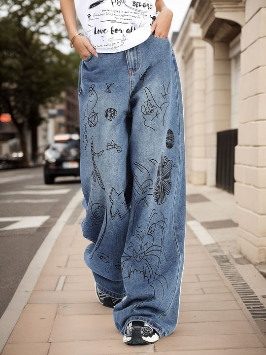 Retro Wide Leg Jeans Loose Street Oversize Vintage Design Wide Leg Mop Pants