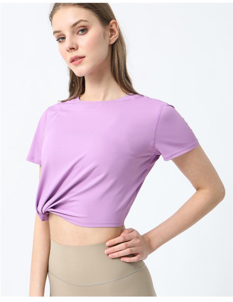 Spring Summer Yoga T Shirt Women Quick Drying High Elastic Fitness Loose Top Irregular Asymmetric Short Sleeve Sportswear