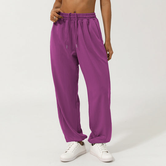 High Waist Ankle Tied Track Sweatpants Loose Straight Casual Pants Outdoor All Matching Pocket Jogger Pants Women Summer