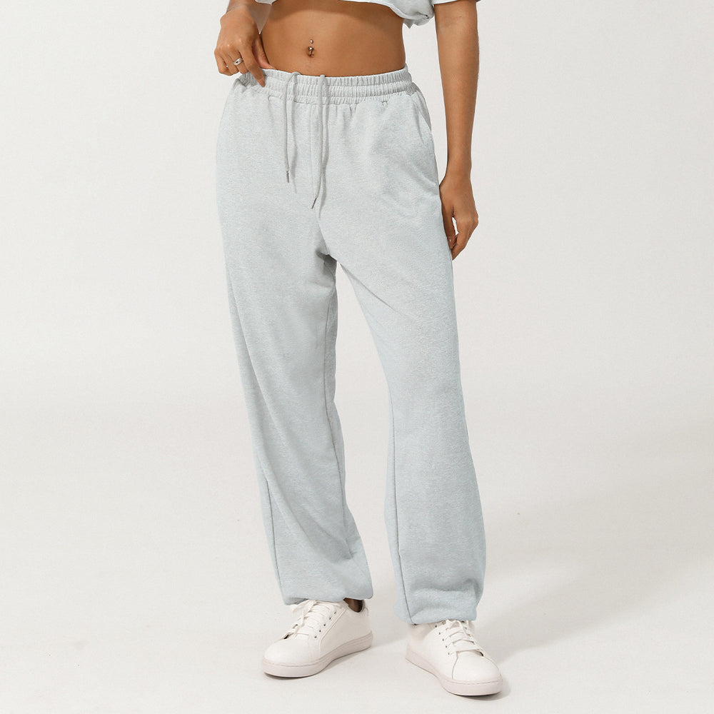 High Waist Ankle Tied Track Sweatpants Loose Straight Casual Pants Outdoor All Matching Pocket Jogger Pants Women Summer