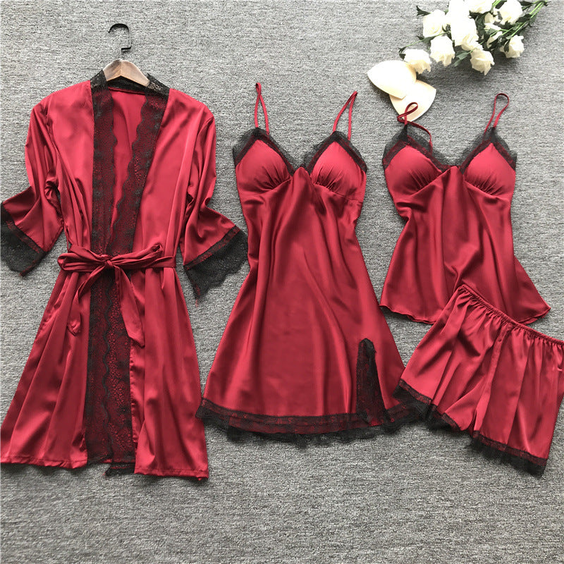 Midnight Charm Sexy Pajamas Summer Sexy Pajamas Four Piece Korean Strap Women Chest Pad