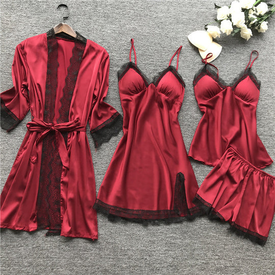 Midnight Charm Sexy Pajamas Summer Sexy Pajamas Four Piece Korean Strap Women Chest Pad