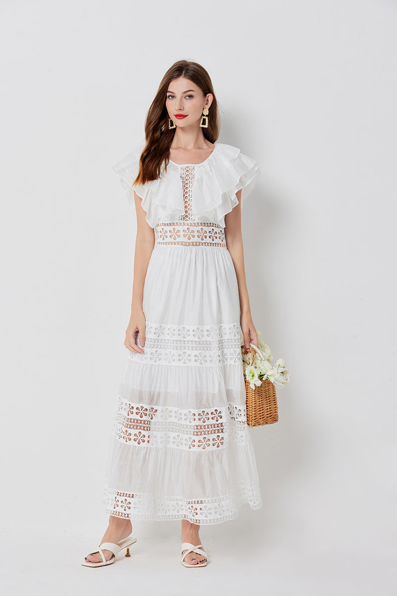 Cool New Cotton Stitching Lace Hollow Dress Sleeve Dress