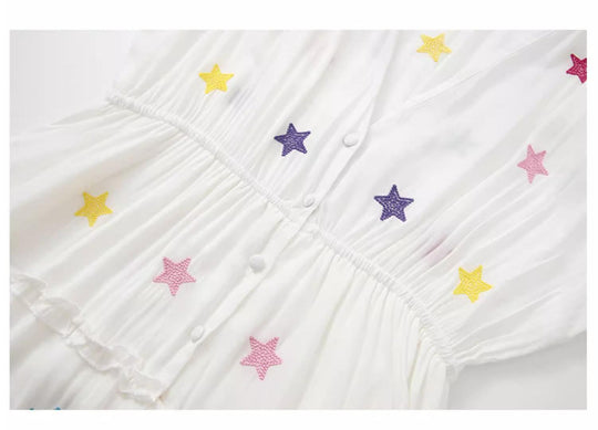 Bohemian Star Embroidered Seaside Holiday Dress