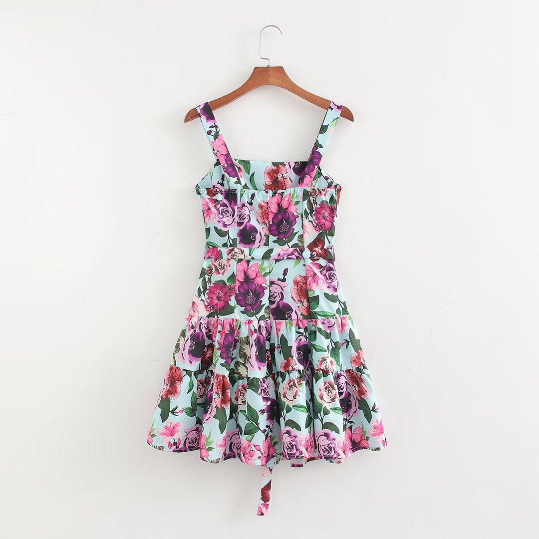 Summer Vacation Retro Printing Printed Sling Dress