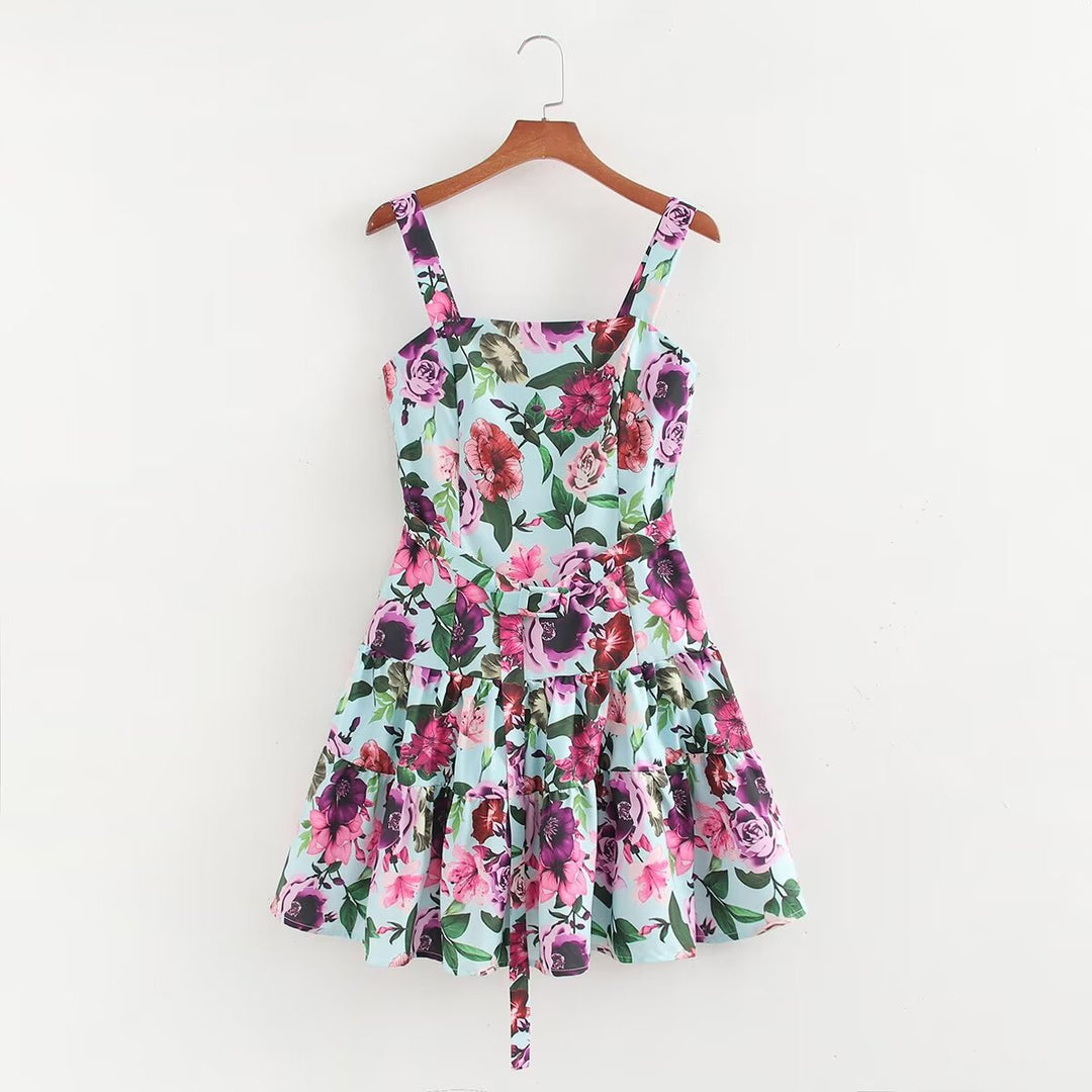 Summer Vacation Retro Printing Printed Sling Dress