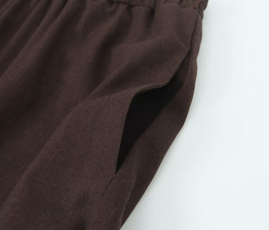 Women Fashionable Simple Pure Linen Lantern Elastic Waist Trousers