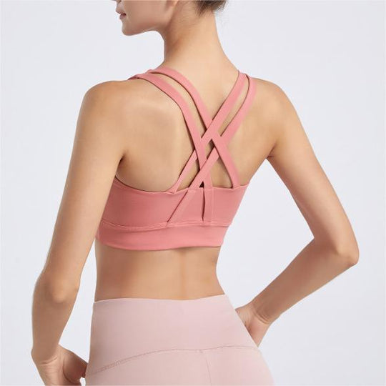 Nude Feel Yoga Sports Underwear Women Cross Beauty Back Fitness Outer Wear Shockproof Push up Bra