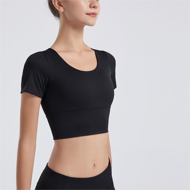 Spring Summer Yoga Wear Women Tight Fitting Sports Top with Chest Pad Short Sleeve Running Thin Backless T shirt Workout Clothes